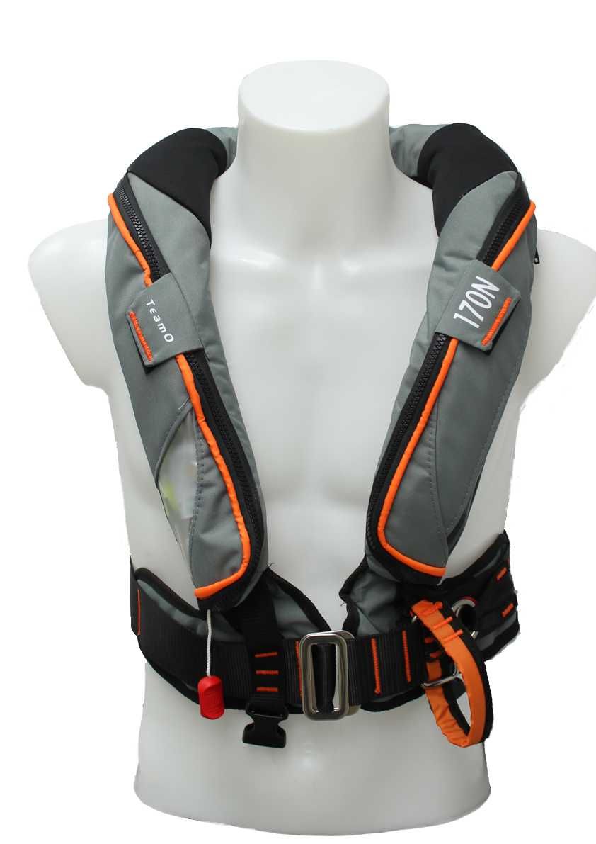 TeamO Marine | 170N Backtow™ Offshore Inflatable PFD | Grey and Orange | PRO Sensor