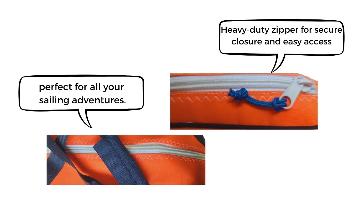 Eco-friendly sailcloth bag made from recycled sail  material, featuring a sturdy handle, durable stitching,  and a spacious interior. The bag has a nautical design  with subtle weathered textures, perfect for carrying groceries,   beach essentials, or everyday items.