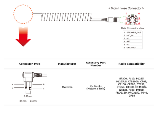 Sena 2-Way Radio Cable for Motorola Radios - Used with SR10 Bluetooth Adapter