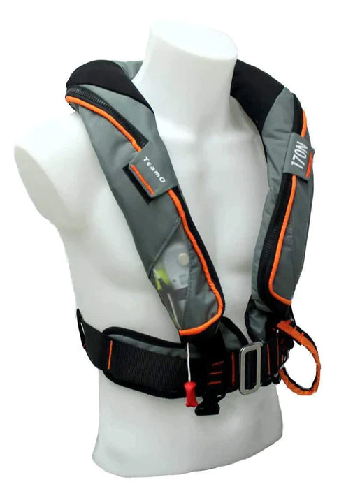TeamO Marine | 170n Backtow™ Coastal Inflatable PFD | Grey/Orange