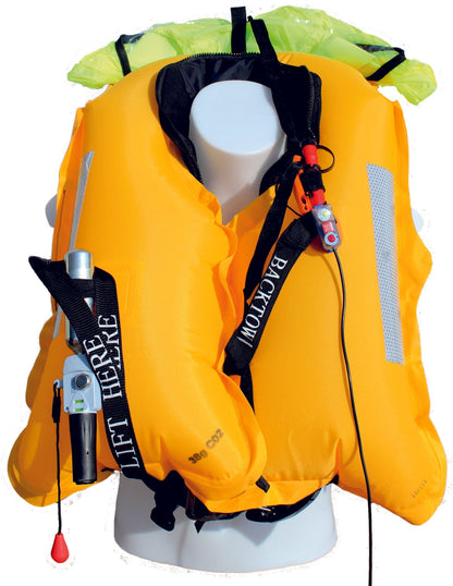 TeamO Marine - Offshore 170N Backtow™ Inflatable PFD- Black with Orange Trim- ProSensor Elite Firing Head