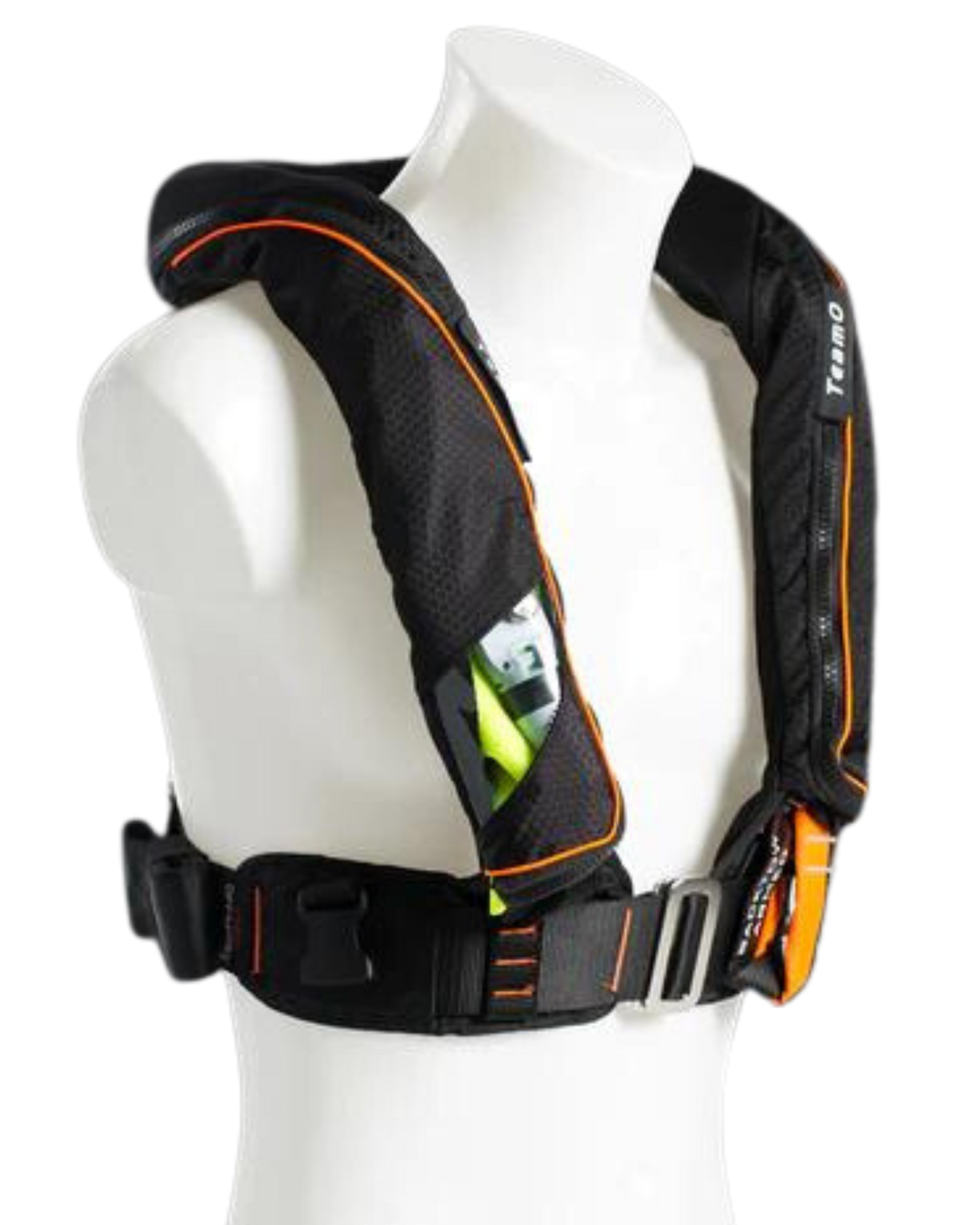 TeamO Marine - Offshore 170N Backtow™ Inflatable PFD- Black with Orange Trim- ProSensor Elite Firing Head