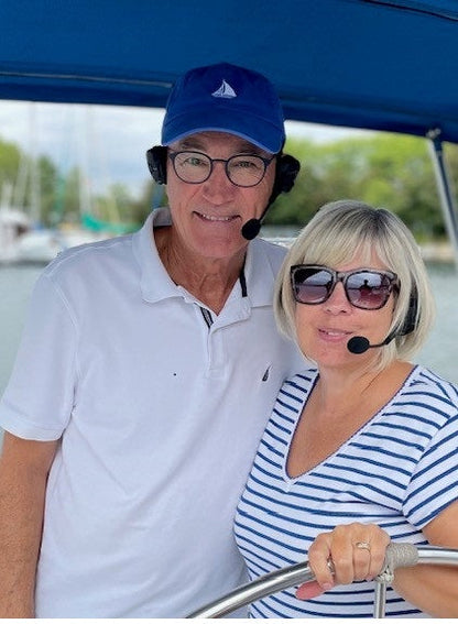 This is 2 sailors (male and femail) using the 2Talk bluetooth headsets on their sailboat. Showing these are the perfect Marriage Savers. 