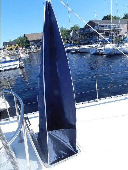 All Way Wind Direction Wind Scoop mounted on a sailboat's hatch, catching crosswinds