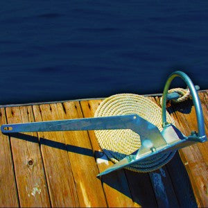 Mantus-Galvanized-Ancho image of anchor close up on a dock