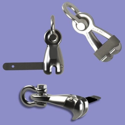 Close up picture showing the top, bottom and side of a New M2 5/16" Stainless Steel Anchor Hooks made by Mantus.