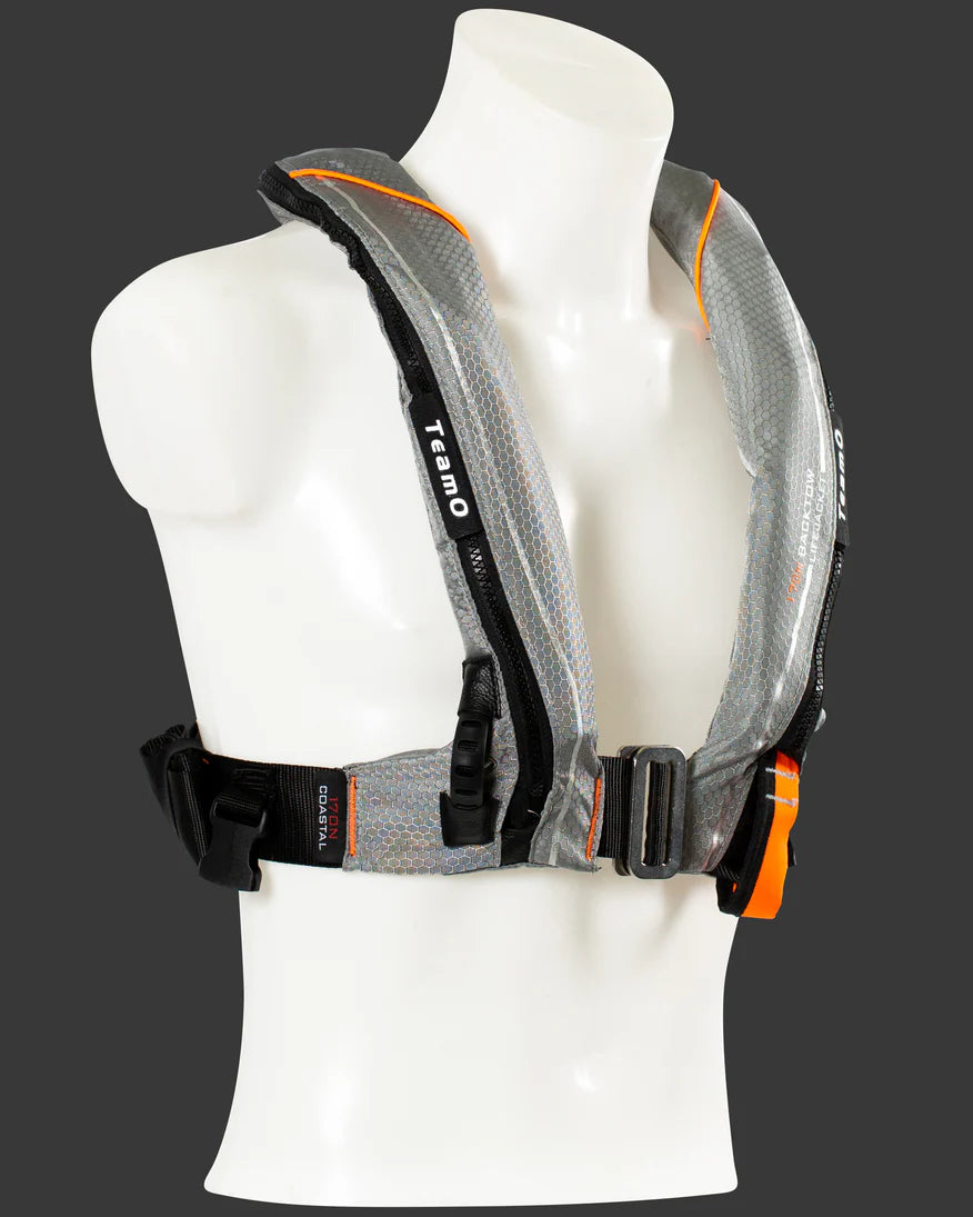 TeamO Marine | 170n Backtow™ Coastal Inflatable PFD | Grey/Orange